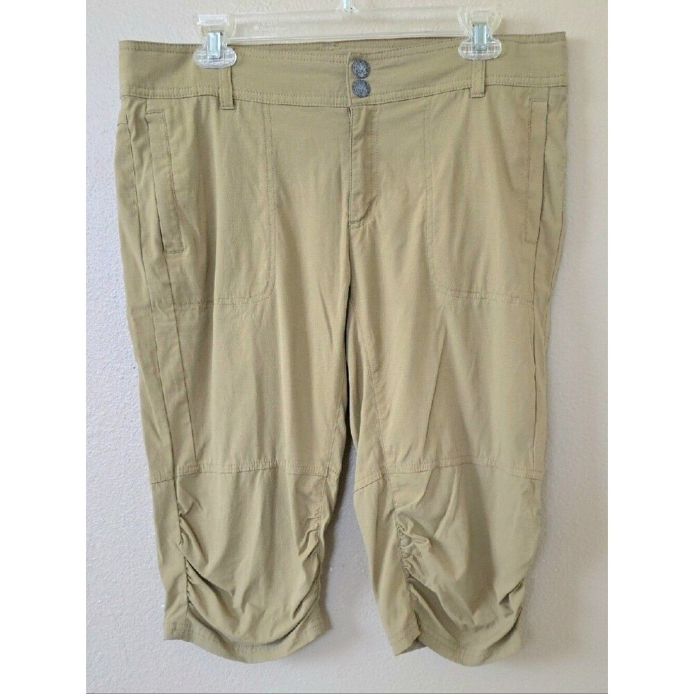 Prana Women's Khaki Green Nylon Zip Pocket Capri Pants - Size 12